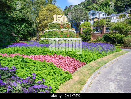 Composizioni floreali per commemorare il centocinquantesimo anniversario di Wellington Botanic Garden, Wellington Nuova Zelanda. Foto Stock