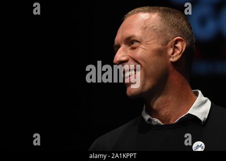 Chris Martin alla conferenza stampa per il cittadino globale Obiettivo: Vivi il sogno possibile 2020 della campagna di lancio, St. Ann's Warehouse, Brooklyn, NY Settembre 26, 2019. Foto di: Kristin Callahan/Everett Collection Foto Stock