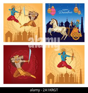 Felice Dussehra Festival dell India impostato Illustrazione Vettoriale