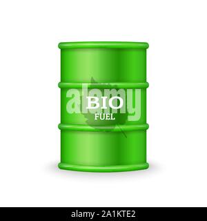 Green cilindretto metallico con bio carburante su sfondo bianco vettore Illustrazione Vettoriale