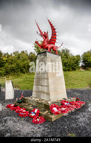 La trentottesima divisione gallese drago rosso Memorial al legno Memetz sul Campo di Battaglia di Somme di luglio 1916 Foto Stock