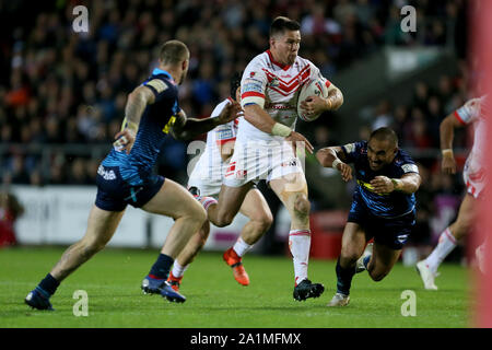 Saint Helens Louie McCarthy-Scarsbrook sulla palla durante il Betfred Super League Semi-Final al totalmente Wicked Stadium, St Helens. Foto Stock