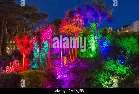 Bournemouth Dorset UK. Il 27 settembre 2019. Bournemouth Arts da mare Festival torna con il tema di questo anno di mente materia. Gli alberi nei giardini glow in diversi colori. Credito: Carolyn Jenkins/Alamy Live News Foto Stock