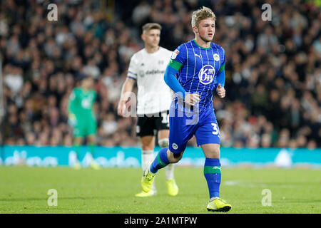 Londra, Regno Unito. 27Sep, 2019. durante il cielo EFL scommessa match del campionato tra Fulham e Wigan Athletic a Craven Cottage, Londra, Inghilterra il 27 settembre 2019. Foto di Carlton Myrie. Solo uso editoriale, è richiesta una licenza per uso commerciale. Nessun uso in scommesse, giochi o un singolo giocatore/club/league pubblicazioni. Credit: UK Sports Pics Ltd/Alamy Live News Foto Stock