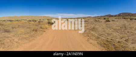 Vista panoramica di un deserto strada sterrata negli spazi aperti della California del sud di San Luis Obispo County. Foto Stock