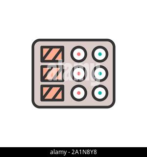 Vettore piatto di sushi piatta linea colore icona. Illustrazione Vettoriale