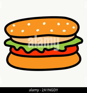 Burger icona illustrazione concettuale con il cartoon piatto e doodle style Foto Stock