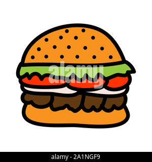 Burger icona illustrazione concettuale con il cartoon piatto e doodle style Foto Stock