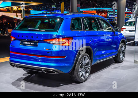 Francoforte, Germania - Settembre 2019: blu SKODA KODIAQ SUV, IAA International Motor Show Auto fieristico. Foto Stock