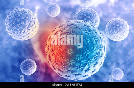 Virus di epatite in astratto backround blu. 3d illustrazione Foto Stock