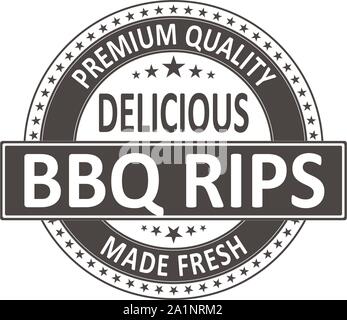 Vintage BBQ Ribs Ristorante segno del logo su sfondo bianco Illustrazione Vettoriale