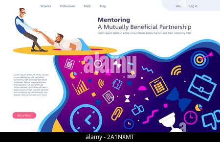 Il mentoring. Una proficua partnership piatta illustrazione vettoriale concetti per il sito web. Pagina Web design modello. Illustrazione Vettoriale