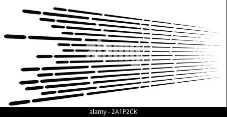 Random 3d linee tratteggiate in prospettiva strisce segmentata disegno geometrico. svaniscono, diminuire. striature irregolari strisce di fading Illustrazione Vettoriale