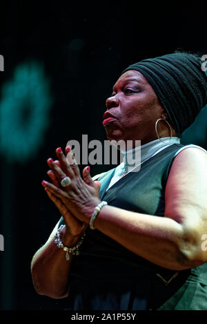 Moratalaz, Madrid, Spagna. 27 Settembre, 2019. Cantante Blues Gisele Jackson al 2° International Blues Festival di Moratalaz in Madrid. EnriquePSans/Alamy Live News Foto Stock