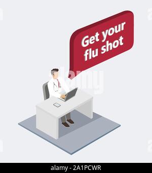 Ottieni il tuo vaccino antinfluenzale. Concetto di salute banner vettore Illustrazione Vettoriale