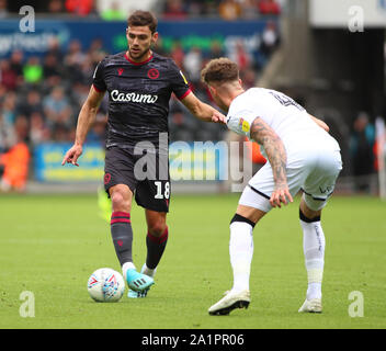 Liberty Stadium, Swansea, Glamorgan, Regno Unito. 28 Sep, 2019. English Football League Championship, Swansea City versus lettura; Lucas Boye di lettura - rigorosamente solo uso editoriale. Nessun uso non autorizzato di audio, video, dati, calendari, club/campionato loghi o 'live' servizi. Online in corrispondenza uso limitato a 120 immagini, nessun video emulazione. Nessun uso in scommesse, giochi o un singolo giocatore/club/league pubblicazioni Credito: Azione Sport Plus/Alamy Live News Foto Stock