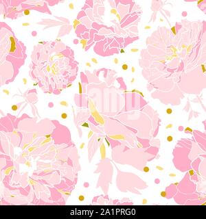 Vettore elegante bianco botanica realistico peonia festosa disegno botanico, peonia fiorisce in rosa polveroso. Tutta la stampa. Per matrimoni, eventi compleanno e fermo. Illustrazione Vettoriale