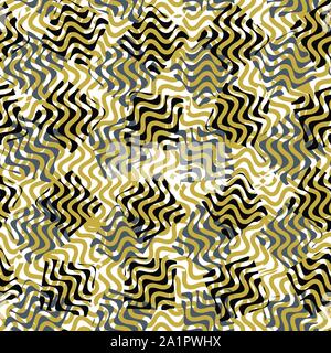 Vettore di seamless pattern con sovrapposizione di piazze modellato in giallo senape grigio a colori bianco e nero Illustrazione Vettoriale