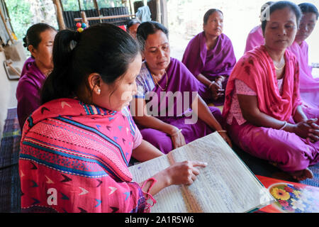 Le donne hanno formato un gruppo di auto-aiuto per essere economicamente più indipendente. Villaggio Bagbari, Stato di Tripura, Nordest dell India Foto Stock