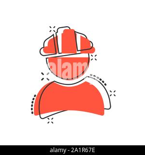 Operaio edile icona in stile fumetto. Dipendente della fabbrica vettore illustrazione cartoon bianco su sfondo isolato. Architetto manager business concept Illustrazione Vettoriale