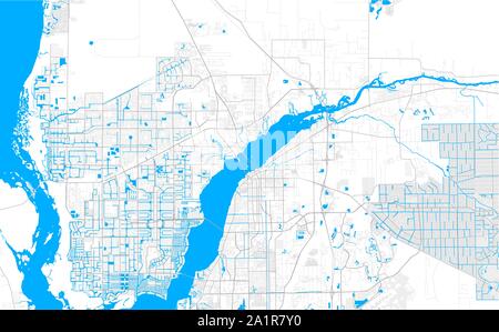 Ricco di vettore dettagliata mappa area di Fort Myers, Florida, Stati Uniti d'America. Mappa modello per arredamento di casa. Illustrazione Vettoriale