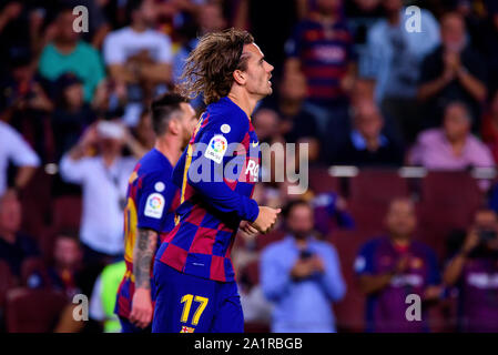 Barcellona - Sep 24: Antoine Griezmann svolge presso la Liga match tra FC Barcelona e Villarreal CF allo stadio Camp Nou il 24 settembre 2019 Foto Stock