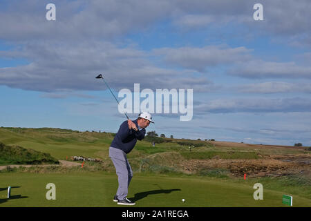 KINGSBARNS, Scozia. 28 SETTEMBRE 2019: il cantante Huey Lewis durante il round 3 del Alfred Dunhill Links Championship, Tour Europeo Torneo di Golf al Kingsbarns, Scozia Foto Stock