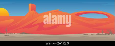 Bella sudovest USA vallata desertica scena di paesaggio illustrazione vettoriale Illustrazione Vettoriale