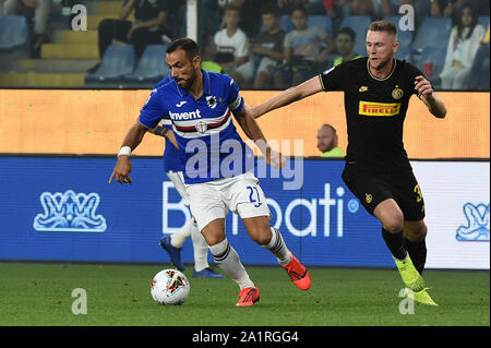 Genova, Italia, 28 set 2019, Fabio Quagliarella (SAMPDORIA), MILANO SKRINIAR (INTER) durante la Sampdoria vs Inter - Calcio italiano di Serie A uomini campionato - Credito: LPS/Danilo Vigo/Alamy Live News Foto Stock