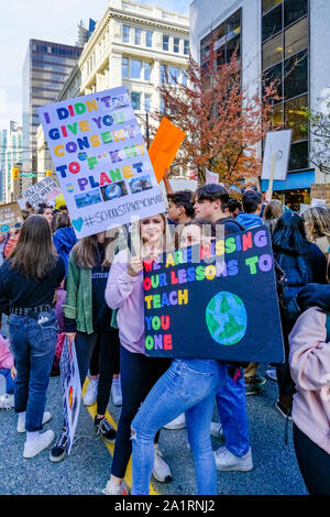 Sustainabiliteens, gioventù led, clima globale sciopero, Vancouver, British Columbia, Canada Foto Stock