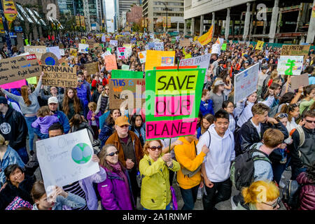 Sustainabiliteens, gioventù led, clima globale sciopero, Vancouver, British Columbia, Canada Foto Stock