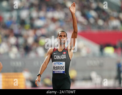 Doha in Qatar. 28 Sep, 2019. Brandon Mcbride del Canada a competere in 800 metri per gli uomini durante il XVII IAAF mondiale di atletica Al Khalifa Stadium di Doha, in Qatar. Ulrik Pedersen/CSM/Alamy Live News Foto Stock