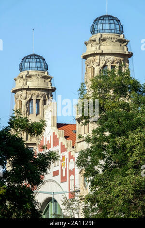 Praga edificio Art Nouveau, principale stazione ferroviaria di Praga Repubblica Ceca Foto Stock