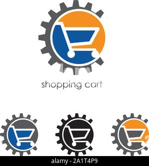 Logo dello Shopping modello. Il logo del modello per il centro commerciale. Abstract colorato icona del carrello e sorriso. App Logo dello shopping. Illustrazione Vettoriale