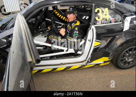 Austin, Stati Uniti d'America. 28 Sep, 2019. 28 settembre 2019: Tanner Foust #34 con il team Andretti Rallycross celebra la sua vittoria a ARX Americas Rallycross, il circuito delle Americhe. Austin, Texas. Credito: Cal Sport Media/Alamy Live News Foto Stock