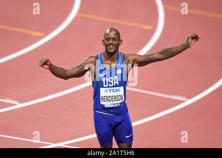 Jeff Henderson (USA) vince la medaglia d argento nel salto in lungo finale degli uomini. IAAF mondiale di atletica, Doha 2019 Foto Stock