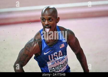 Jeff Henderson (USA) vince la medaglia d argento nel salto in lungo finale degli uomini. IAAF mondiale di atletica, Doha 2019 Foto Stock