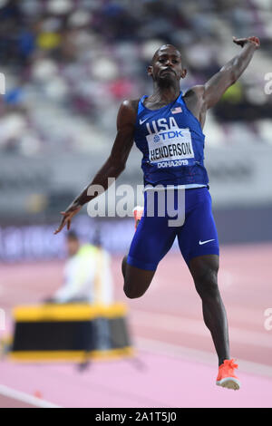 Jeff Henderson (USA) vince la medaglia d argento nel salto in lungo finale degli uomini. IAAF mondiale di atletica, Doha 2019 Foto Stock