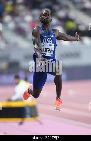 Jeff Henderson (USA) vince la medaglia d argento nel salto in lungo finale degli uomini. IAAF mondiale di atletica, Doha 2019 Foto Stock