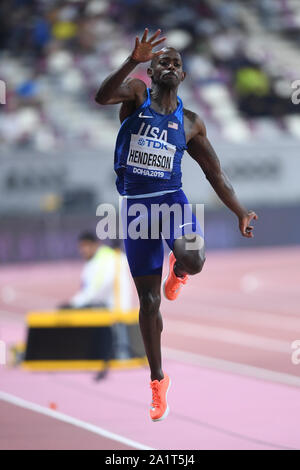 Jeff Henderson (USA) vince la medaglia d argento nel salto in lungo finale degli uomini. IAAF mondiale di atletica, Doha 2019 Foto Stock