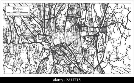 Bogor Indonesia Mappa della città in bianco e nero e a colori. Mappa di contorno. Illustrazione Vettoriale. Illustrazione Vettoriale