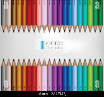 Righe di rainbow matite colorate su sfondo bianco. Illustrazione Vettoriale