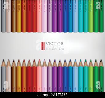 Righe di rainbow matite colorate su sfondo bianco. Illustrazione Vettoriale