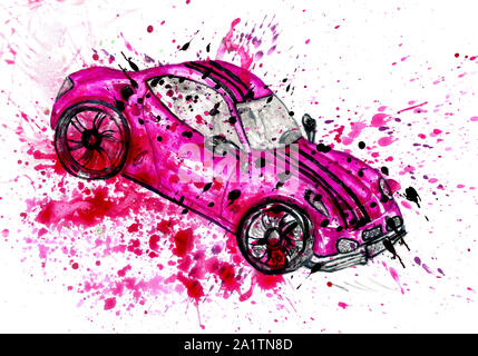 Acquerello auto sportive sketch, dipinta a mano illustrazione. Foto Stock