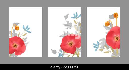 Modelli floreali con papaveri rossi, blu fiori. Illustrazione Vettoriale