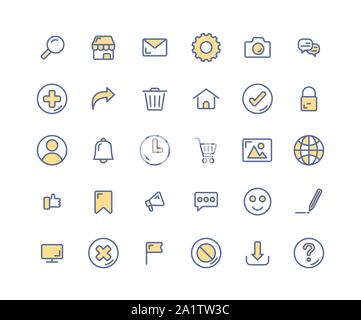 Interfaccia Web di contorno riempita icon set. Vettore e illustrazione. Illustrazione Vettoriale