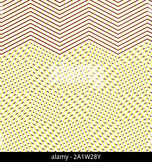 Le due tonalità, a 2 colori linee tratteggiate, speckle, cucitura, diffuso schema geometrico. Fitto reticolo ondulate, griglia. A intreccio, interconnettendo lineal, maglia lineare pat Illustrazione Vettoriale