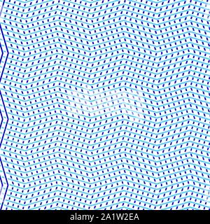 Le due tonalità, a 2 colori linee tratteggiate, speckle, cucitura, diffuso schema geometrico. Fitto reticolo ondulate, griglia. A intreccio, interconnettendo lineal, maglia lineare pat Illustrazione Vettoriale