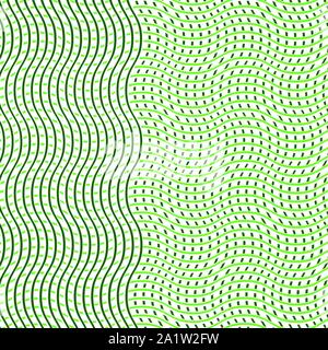 Le due tonalità, a 2 colori linee tratteggiate, speckle, cucitura, diffuso schema geometrico. Fitto reticolo ondulate, griglia. A intreccio, interconnettendo lineal, maglia lineare pat Illustrazione Vettoriale
