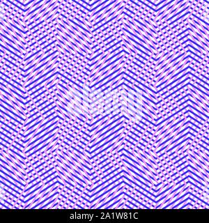 Intersecato, interlacciato linee irregolari, strisce viola, rosa modello di griglia. Incastro, intessute curva e linee frastagliate, strisce. Aggiustato, distorto Illustrazione Vettoriale